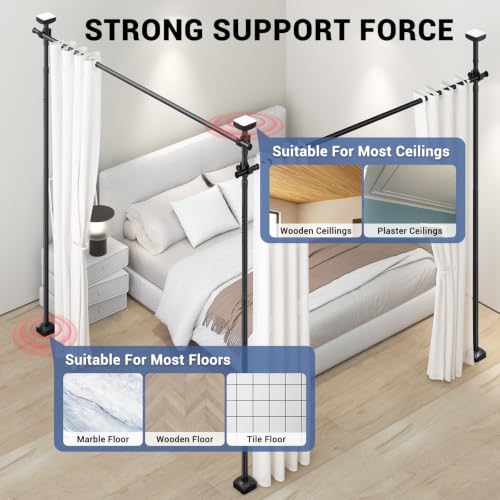 Image of Room Divider for Room Separation,Tension Curtain Rod No Drilling,4-10ft(H) 28-140inch(W) Wall Divider, Heavy Duty Room Partition Separator, Adjustable Folding Privacy Screens,Black