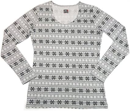 32 Degrees Heat Weatherproof Long Sleeve Scoop Neck Base Layer Top (Large, Grey Snowflake)