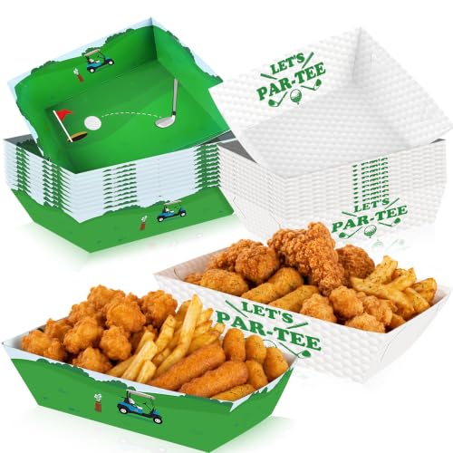 GRADESIN 50 Pack Golf Paper Food Boat Trays Disposable Snacks Serving Tray Boats for Nachos Hot Dogs Fries Taco Golf Theme Birthday Party Favors