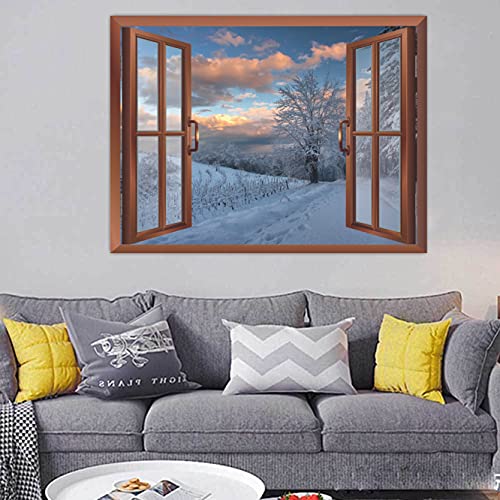 Image of CVANU Beautiful Sunrise View After Snowfall with Pine Trees Covered with Fog Peaceful Window Wall Sticker /Decals for Bed Room etc Cv 31