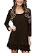 MiYang Women's Long Sleeve A-line Lace Stitching Trim Casual Dress L Brown