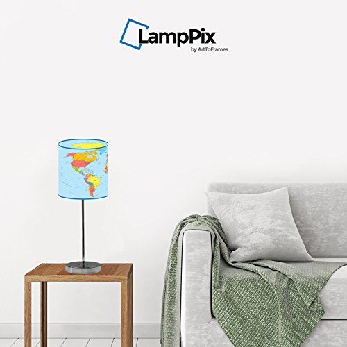 Lamppix 10 Inch Table Desk Lamp Shade World Map Includes Decorative Chrome 15 Inch Stand thumb #1