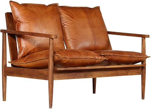 Miniatura 3 de Sofá de 2 plazas de cuero real con madera de acacia, sofá cómodo, sofá VIP, sofá de vestíbulo, sofá de recepción, sofá moderno, sofá club, para sala