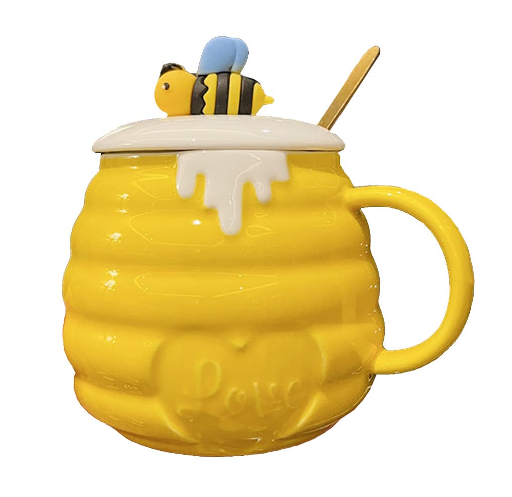 MozaconaCeramic Mug Bee Honey Jar Relief Coffee Mug With Spoon