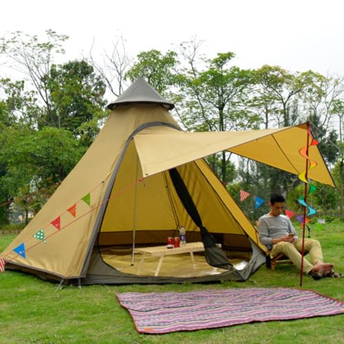 Luxus Jurte Zelt für Familie Glamping, 4 Saison wasserdicht Camping Jurte Zelt für 5~6 Personen, Canvas Bell Zelt für Familie Camping Outdoor Jagd Party