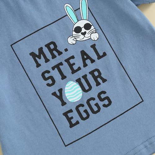 Image of BeQeuewll Toddler Baby Boy Easter Outfit Letter Bunny Print Short Sleeve T-Shirt and Shorts Summer Clothes Set