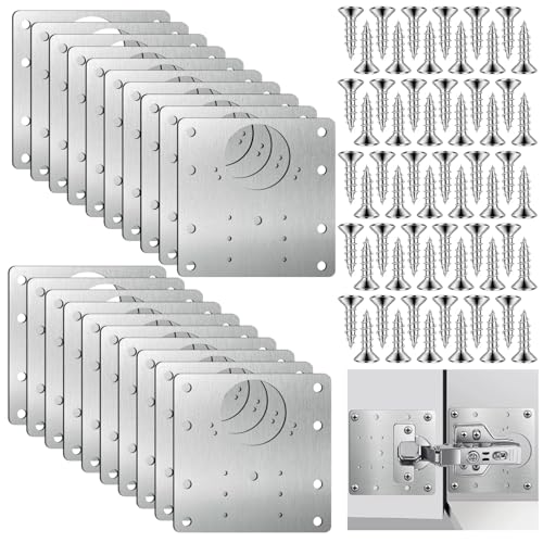 20 PCS Upgraded Cabinet Hinge Repair Plate Kit Thickened by 0.7 mm Stainless Steel Hinge Repair Brackets Kit Metal Hinges Repairs Fixing Plates with Screw for Kitchen Cupboard Door Locker Cabinet Door
