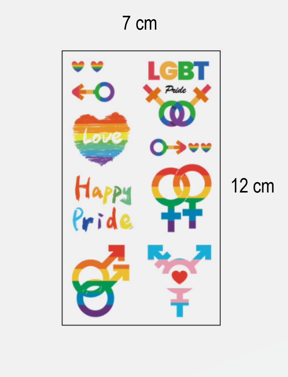 20 sheets of temporary tattoos designed for women and girls. The colourful rainbow designs are perfect for LGBTQ Gay Pride Month celebrations parties - Image 2