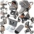 2 in 1 Baby Stroller, Convertible Pram, Reversible Standard Stroller, Portable Baby Buggy, Infant Carriage, Foldable High Landscape Pushchair for Toddler Newborn 225 Grey