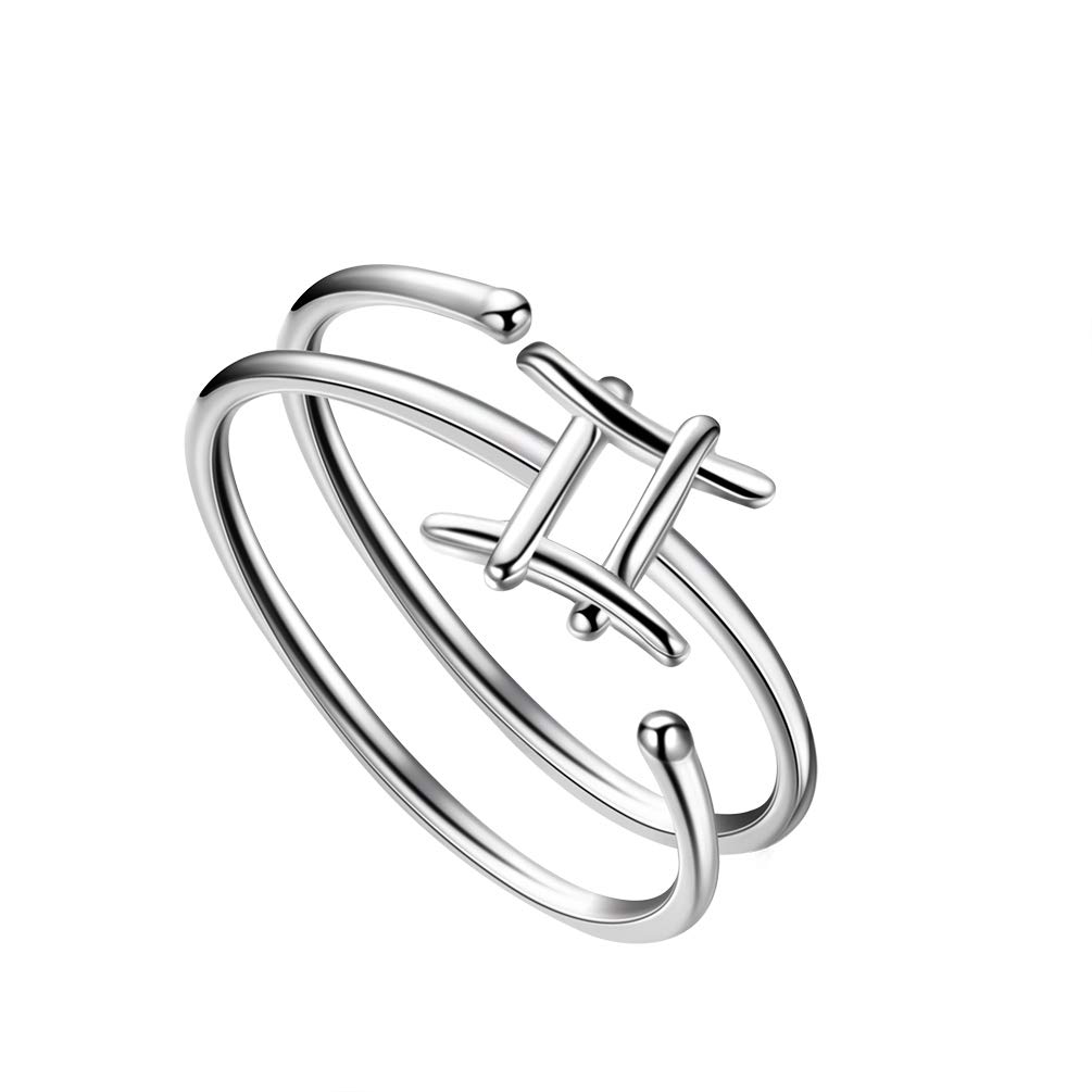 BesilverWomen Adjustable Zodiac Ring Celestial Open Ring 925 Sterling Silver 18K Gold Plated 12 Constellation Double Band Statement Ring Horoscop Astrology Birthday Jewelry Mothers Day Gift