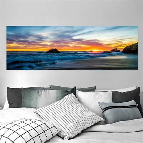 Kit Diamond Painting 5D Plage du Coucher de Soleil 30x90cm Broderie Complet