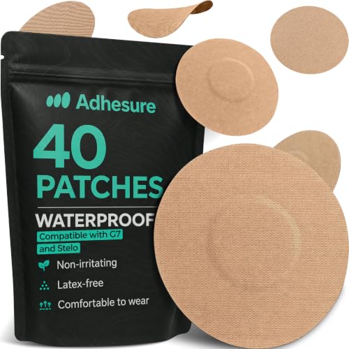 Adhesure Adhesive Patches for Dexcom G7 & Stelo CGM - Waterproof & Sweatproof Over Patches - Overpatches for Continuous Glucose Monitor Sensor Protection Tan - 40 Patches