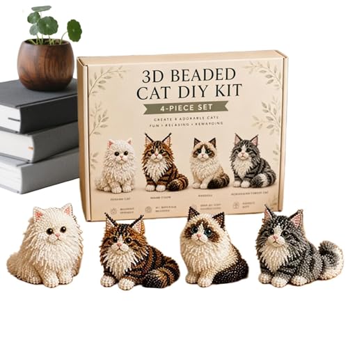 Cuentas de bordado de gatito en 3D para manualidades de adultos y principiantes