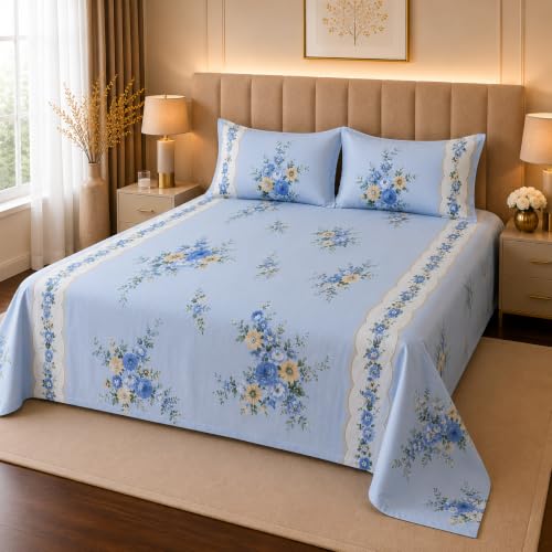 Image of Utopia Bedding Blended Cotton Bedsheet for Double Bed with 2 Pillow Covers | Floral Print Double Bed Bedsheet | 274CM x 228CM