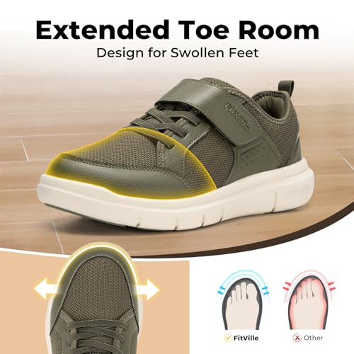 Image of FitVille Wide Diabetic Walking Shoes for Men, Lightweight Non-Slip Breathable Casual Shoes for Swollen Feet for Standing All Day