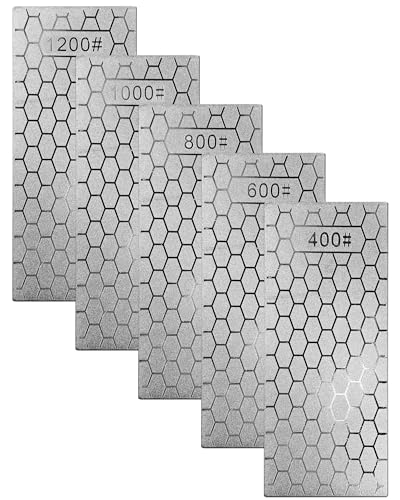 HIPULX Diamond Sharpening Stone Set, 5-Piece 400 to 1200 Grit Knife Sharpening Stone with Non-Slip Base, Honing Stone for Kitchen Knives, Chisels, Tools & Ceramic Knives