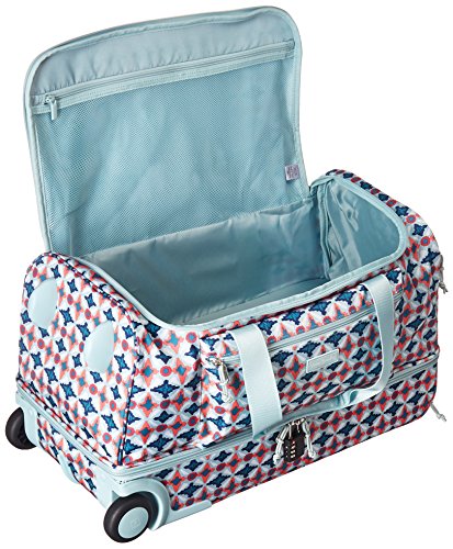 Vera Bradley Women's Duffle Luggage Lighten Up Foldable Duffel Rolling Suitcase, Water Geo, One Size