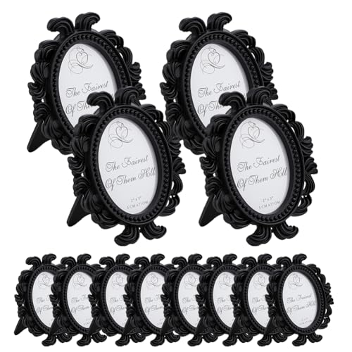 OLYCRAFT 12pcs Vintage Oval Photo Frame Black Mini Picture Frames 9.2x7.8cm Resin Picture Antique Photo Frame Baroque Table Top Frames for Home Art Gallery Display Decorations