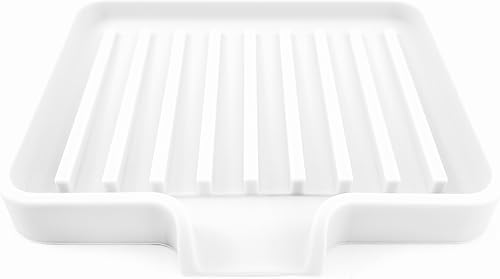 Happitasa - Bandeja de silicona para jabón y soporte de esponja con conducto de drenaje, paquete de 2 unidades (blanco, 5.2 x 4 pulgadas)