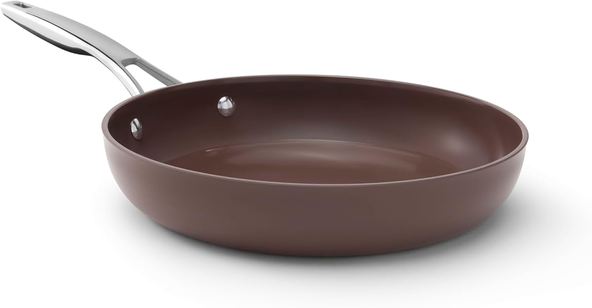 Premier Ceramic Nonstick 10 inch Frying Pan, Durable Ceramic Pan for Searing, Sauteing, Long Lasting PFAS-Free Cookware, Dishwasher Safe, Oven Safe, Fond