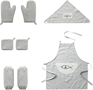 Tablier de cuisine Tabliers de cuisine avec manches couverture Moufle maniques pour femmes cuisson Grill cuisson 6 Pcs, Tablier de cuisine