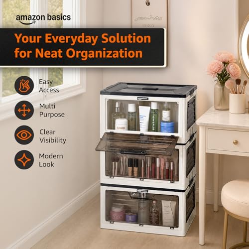 Image of Amazon Basics Plastic Wardrobe for Bedroom, Drawers Organisers, Cupboard Organizer & Wardrobe Organiser (3 Layer)