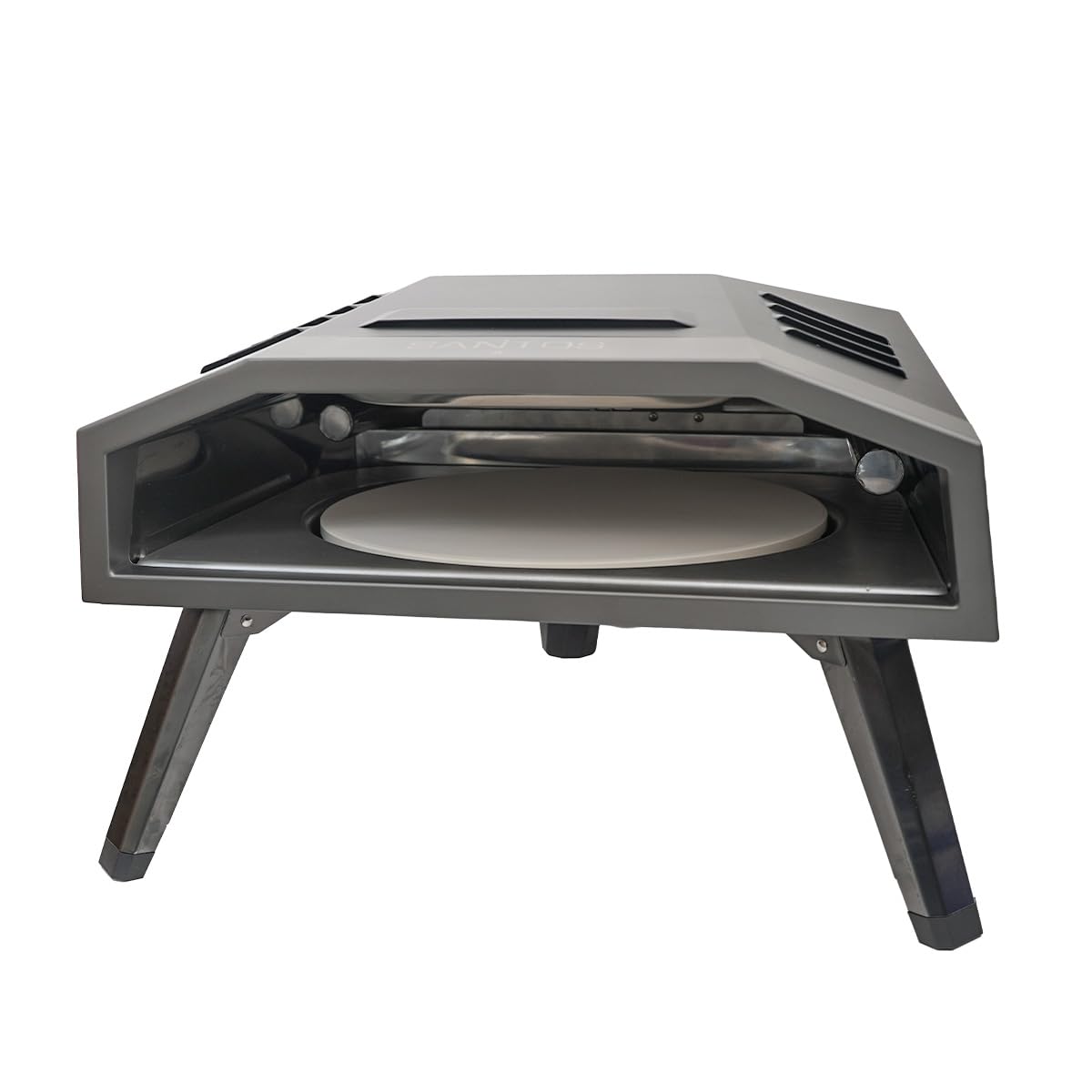SANTOS Forno per pizza O-160 – con innovativo piatto girevole per pizza e bruciatore a U – pietra per pizza Ø 37 cm – doratura a 360° – forno per pizza a gas – inclusa copertura