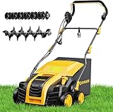 EVEAGE 16-Inch 15 Amp Electric Dethatcher Scarifier, 5-Position Height Adjustment, 14.5-gal Removable Thatch Bag, Quick-Fold, with Scarifier Blade, Removing Thatch, Increases Lawn Health