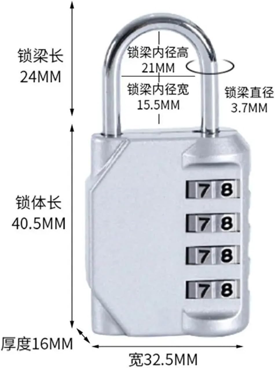 Metal Code Lock 4 Dial Digit Password Lock Resettable Combination Lock Padlock Travel Accessories 1Pcs(Black)