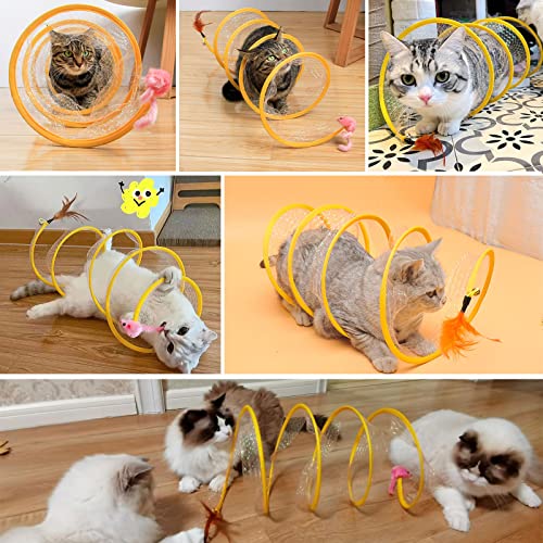Cat Tunnels For Indoor Cats With Toys Feather Mouse, Cat Tubes And Tunnels Collapsible, Folded Cat Tunnel Spring, Exercise Cat Play Tunnel With Interactive Toy For Kitty Kitten #TOP4