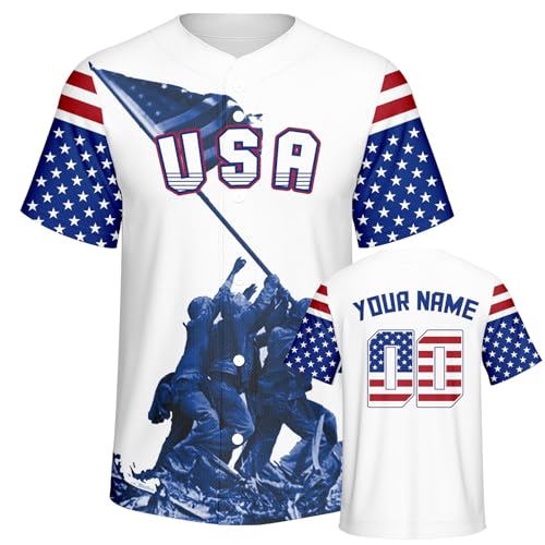 Custom American Flag Baseball Jersey Personalized Name Number Short Sleeve Button USA Shirts Gifts for 4th of July miniatura 1