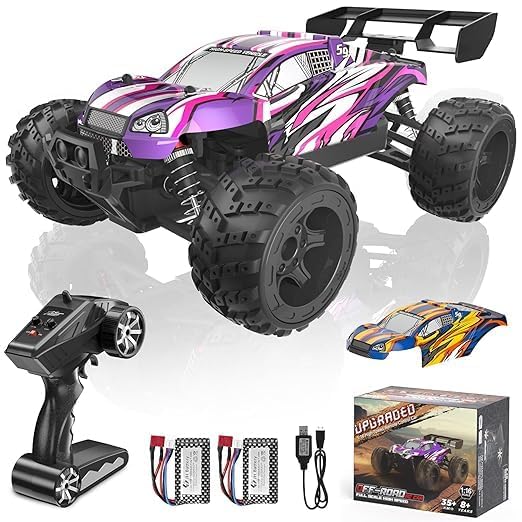 Image of High Speed RC Truck,1:16 Large Remote Control Truck 4X4 RTR Fast RC Cars for Adults,All Terrains RC Monster Truck Off Road Hobby Electric Vehicle Toys Gifts for Kids,2 Li-po Batteries
