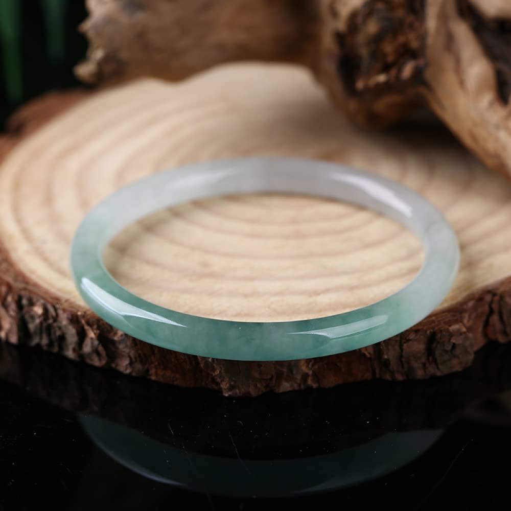 Brazalete de Jade Natural, Brazalete Flotante de Jade Verde Oscuro con Flor, Brazalete de Cascabel para Mujer, Barra Redonda Fina, para Familiares o Amigos, con joyero, 52-64 mm, 52 mm