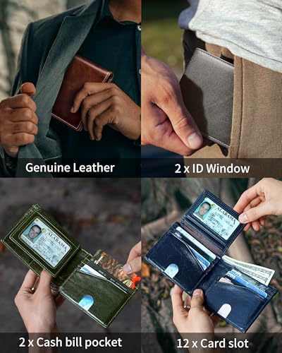 Image of Artpaxy Mens Wallet Bifold Genuine Leather RFID Blocking Wallet for Men with 2 ID Windows 12 Card Holders 2 cash pockets 1 Gift Box