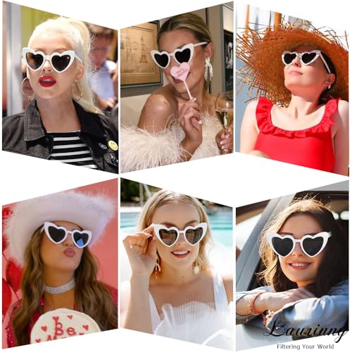 Heart Sunglasses for Women Trendy Cute Cat Eye White Red Pink Heart Shaped Sun Glasses for Party Raves Travel3