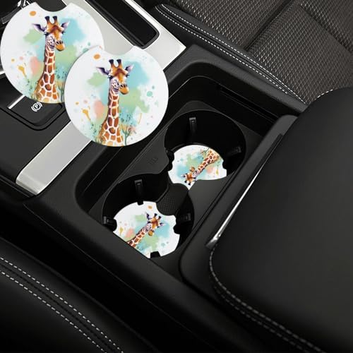 Posavasos para portavasos de auto 2 piezas con diseño de jirafa miniatura 1
