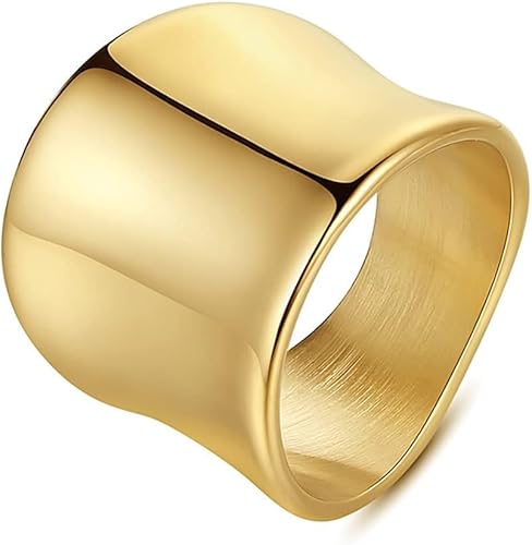 TIANYI Anillos chapados en oro para mujer, anillos de pulgar de acero inoxidable grueso vintage para hombres, anillo de banda ancha en tallas 6-9