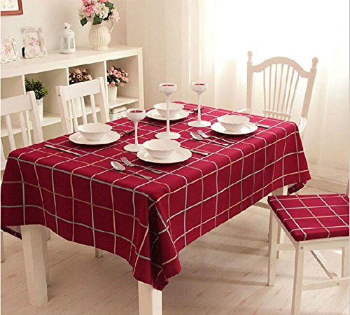 GFYWZ Red Plaid cotton square table cloth, 140 * 180cm
