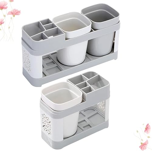 Miniatura 9 de Cabilock Set para cepillo de dientes multifunción doble, cepillo de dientes eléctrico de plástico para el hogar, estante con soporte tazas taza de