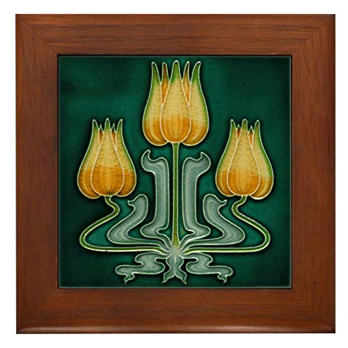 Cafepress Framed Tile With Art Nouveau Yellow Tulips Framed Tile, Decorative Tile Wall Hanging #TOP29