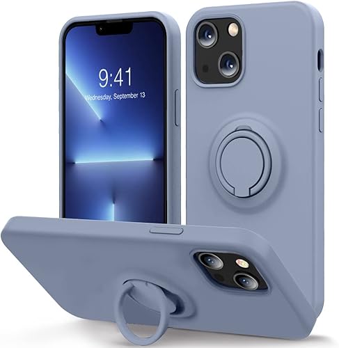 Miniatura 1 de MOCCA Funda compatible con iPhone 13 Mini con soporte de anillo, silicona líquida, forro de microfibra, funda protectora antiarañazos, a prueba de