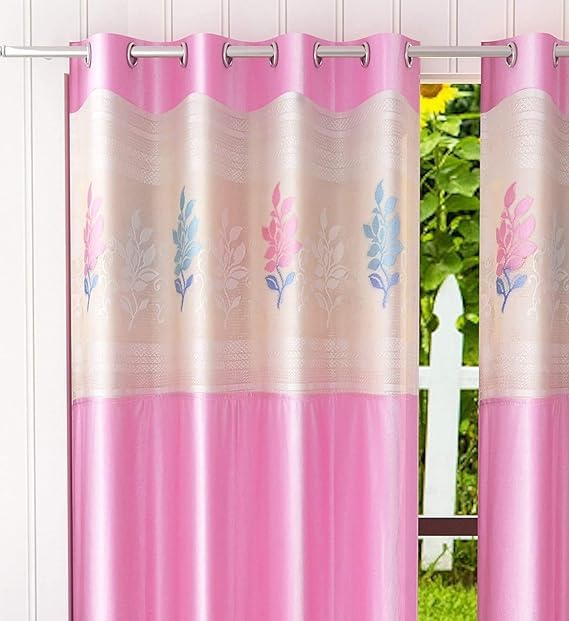 Image of Polyester Floral Patch Printed Curtains, Curtains for Home Decor, Curtains for Windos, Curtains for Door, Curtains for Long Door (Set of 2 Pcs)(Pink 10 Feet)