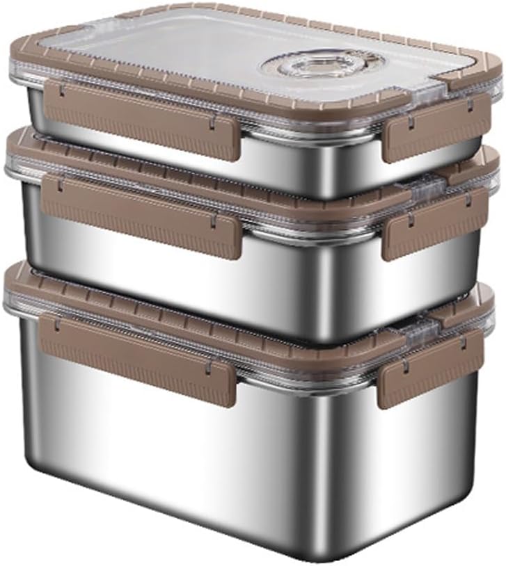 Rechteck Edelstahl Nahrungsmittellagerbeh lter Nahrungsmittelbeh lter mit Deckeln f r K che Picknick Reisen langlebig leckdichtes Design Outdoor Camping Lunch Box Khaki color Three-Piece