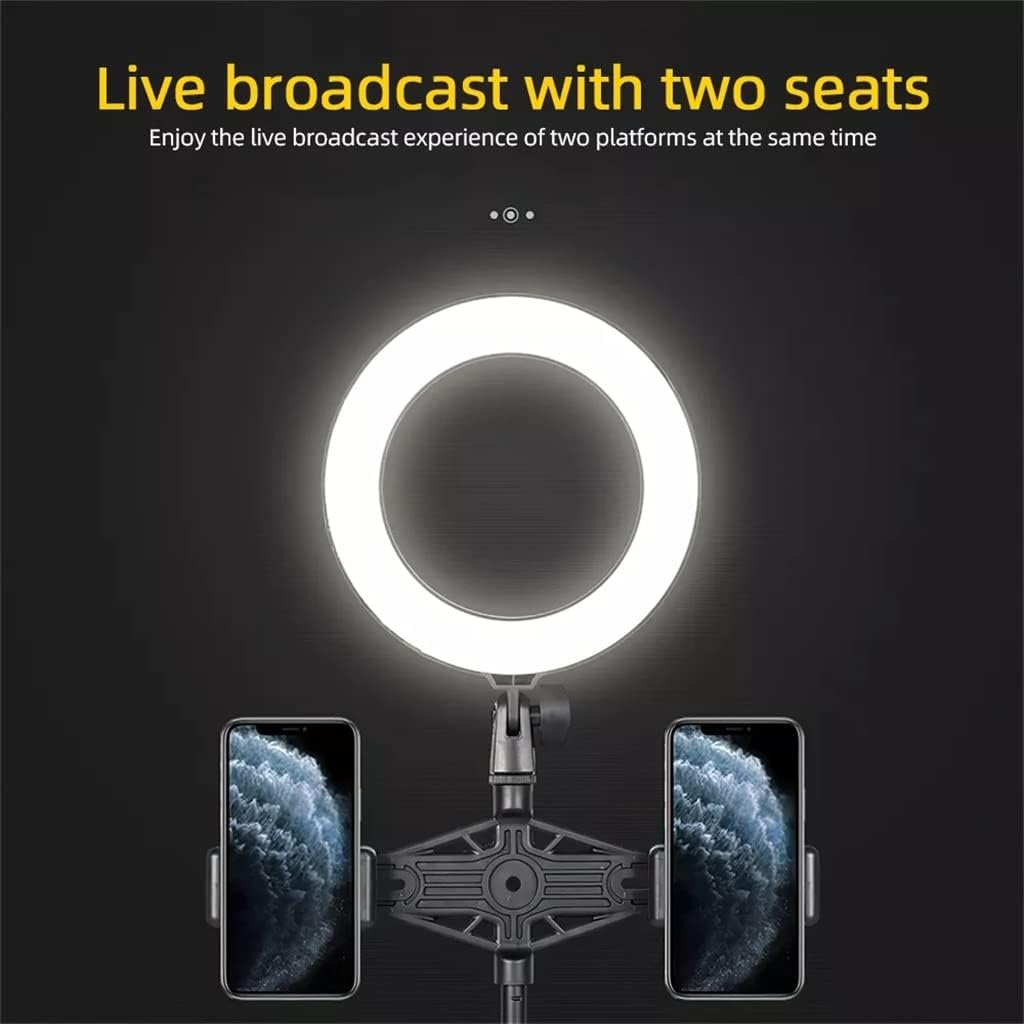 LED Light Desktop Live Light Fill Lamp Dimmable with Phone Holder Tripod 5600K Adjustable for Phone Selfie(Three Phone Holder)