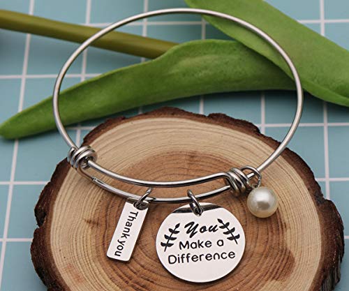 Beeshion Thank You Gifts You Make a Difference Bracelet Stainless Steel Charm Volunteer Appreciation Jewelry Gift for Employee/Mentor/Doctor2