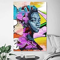 SIGNWIN Framed Canvas Wall Art African American Black Women Smiling Collage Graffiti & Street Art Famous People Pop Art Modern Urban Multicolor for Living Room, Bedroom, Office - 12x18 inches