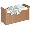 Yitahome pe rattan deck box brown 2 person storage seat with 800lb weight capacity durable polypropylene construction weather resistant wicker waterproof cover easy assembly  urban country home decor
