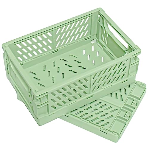 Frepea 2 Stück Aufbewahrungskorb Kleine Klappboxen Grün Faltbar Stabil Aufbewahrungskiste Kunststoff Klappkorb für Küche/Kinderzimmer/Büro(Hellgrün)
