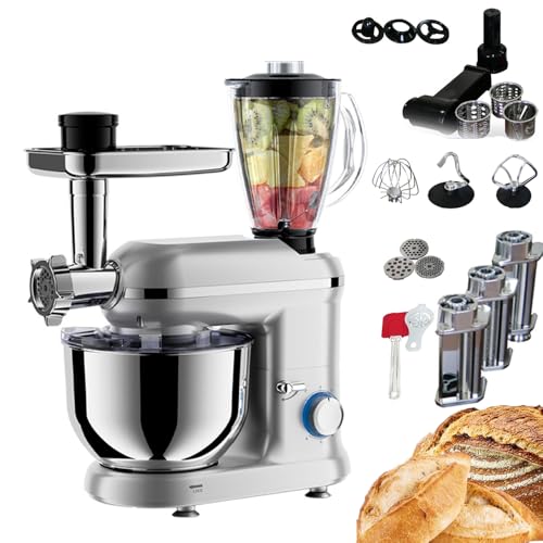 Batidora de pie 5 en 1, batidoras profesionales de 6,34 cuartos y 6 velocidades, batidora de pie eléctrica de cocina, batidora de alimentos multifuncional súper estable, con picadora de carne, licuado