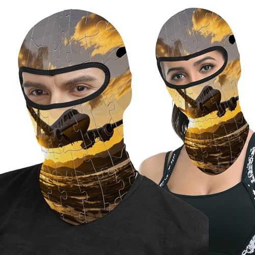 Pasamontaña térmico para hombre y mujer con estampado de avión y rompecabezas, máscara facial para esquí, motociclismo y clima frío miniatura 1